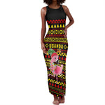 Uganda Christmas Tank Maxi Dress Flamingo Lights Uganda Flag and Black Red Yellow - African Pride