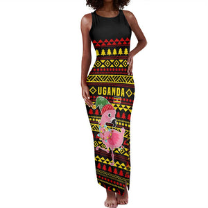 Uganda Christmas Tank Maxi Dress Flamingo Lights Uganda Flag and Black Red Yellow - African Pride
