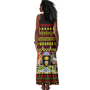 Uganda Christmas Tank Maxi Dress Flamingo Lights Uganda Flag and Black Red Yellow - African Pride