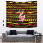 Uganda Christmas Tapestry Flamingo Lights Uganda Flag and Black Red Yellow - African Pride