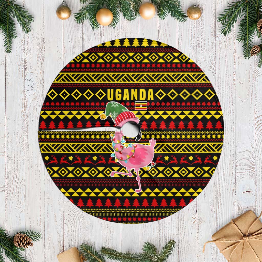 Uganda Christmas Tree Skirt Flamingo Lights Uganda Flag and Black Red Yellow - African Pride
