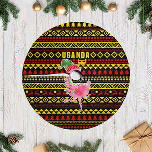 Uganda Christmas Tree Skirt Flamingo Lights Uganda Flag and Black Red Yellow - African Pride