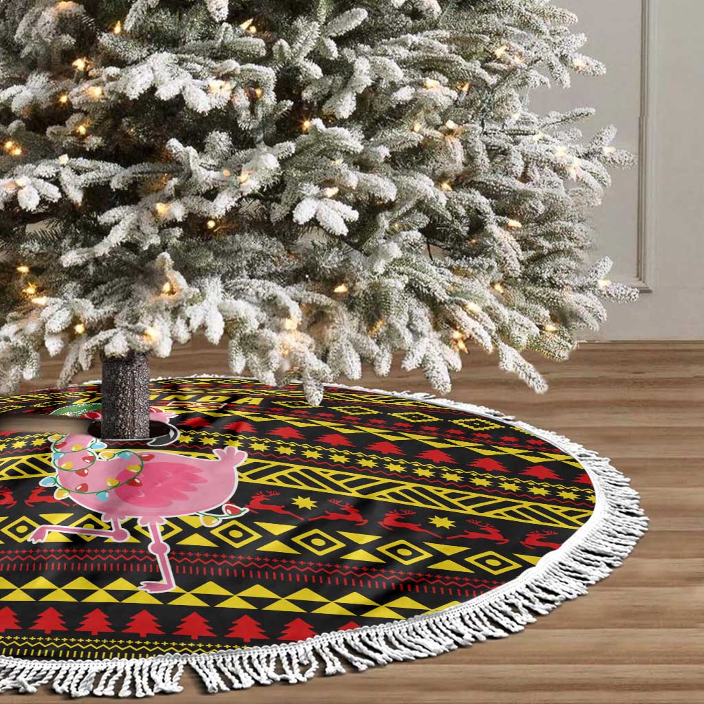 Uganda Christmas Tree Skirt Flamingo Lights Uganda Flag and Black Red Yellow - African Pride