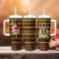 Uganda Christmas Tumbler With Handle Flamingo Lights Uganda Flag and Black Red Yellow - African Pride