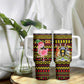 Uganda Christmas Tumbler With Handle Flamingo Lights Uganda Flag and Black Red Yellow - African Pride