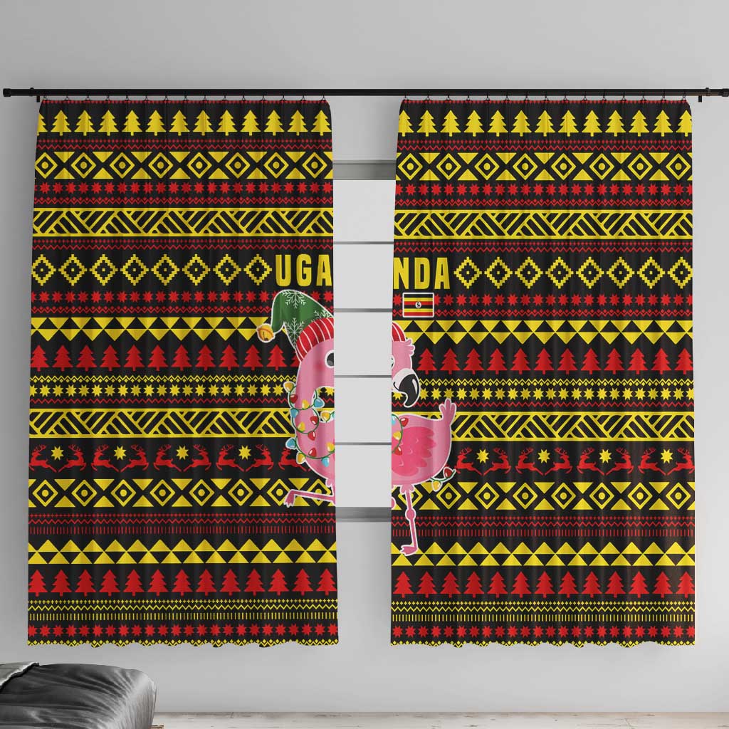 Uganda Christmas Window Curtain Flamingo Lights Uganda Flag and Black Red Yellow - African Pride