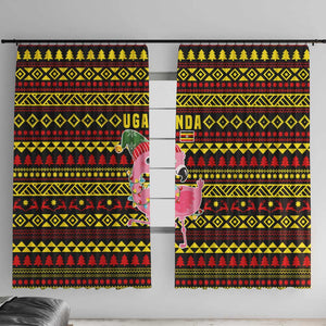 Uganda Christmas Window Curtain Flamingo Lights Uganda Flag and Black Red Yellow - African Pride