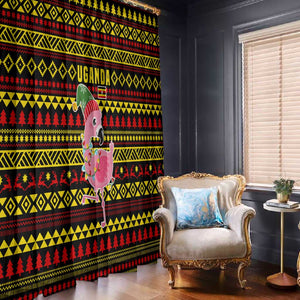 Uganda Christmas Window Curtain Flamingo Lights Uganda Flag and Black Red Yellow - African Pride