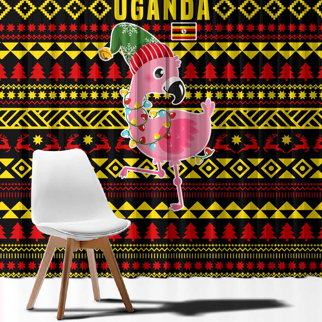 Uganda Christmas Window Curtain Flamingo Lights Uganda Flag and Black Red Yellow - African Pride