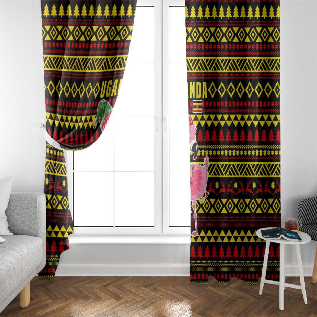 Uganda Christmas Window Curtain Flamingo Lights Uganda Flag and Black Red Yellow - African Pride