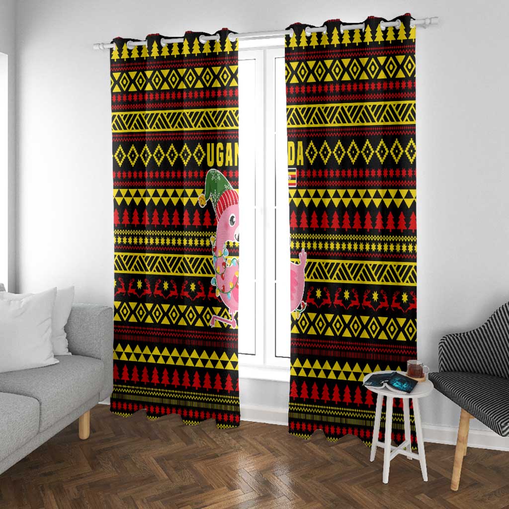 Uganda Christmas Window Curtain Flamingo Lights Uganda Flag and Black Red Yellow - African Pride