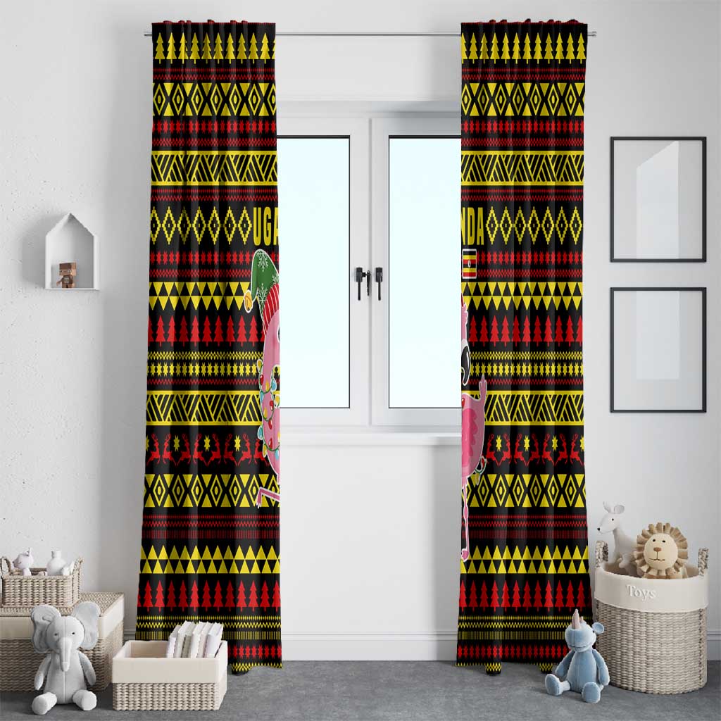 Uganda Christmas Window Curtain Flamingo Lights Uganda Flag and Black Red Yellow - African Pride