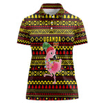 Uganda Christmas Women Polo Shirt Flamingo Lights Uganda Flag and Black Red Yellow - African Pride