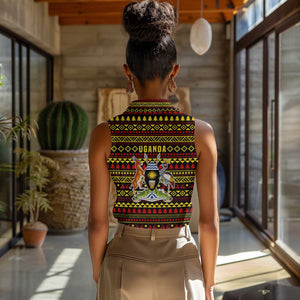 Uganda Christmas Women Sleeveless Polo Shirt Flamingo Lights Uganda Flag and Black Red Yellow - African Pride