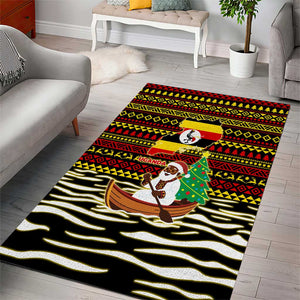 Uganda Christmas Area Rug Santa in Canoe Christmas Tree Uganda Map Flag - African Pride