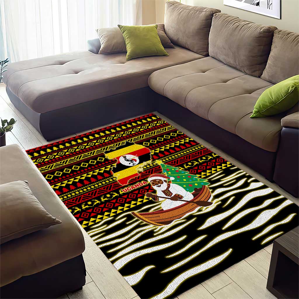 Uganda Christmas Area Rug Santa in Canoe Christmas Tree Uganda Map Flag - African Pride