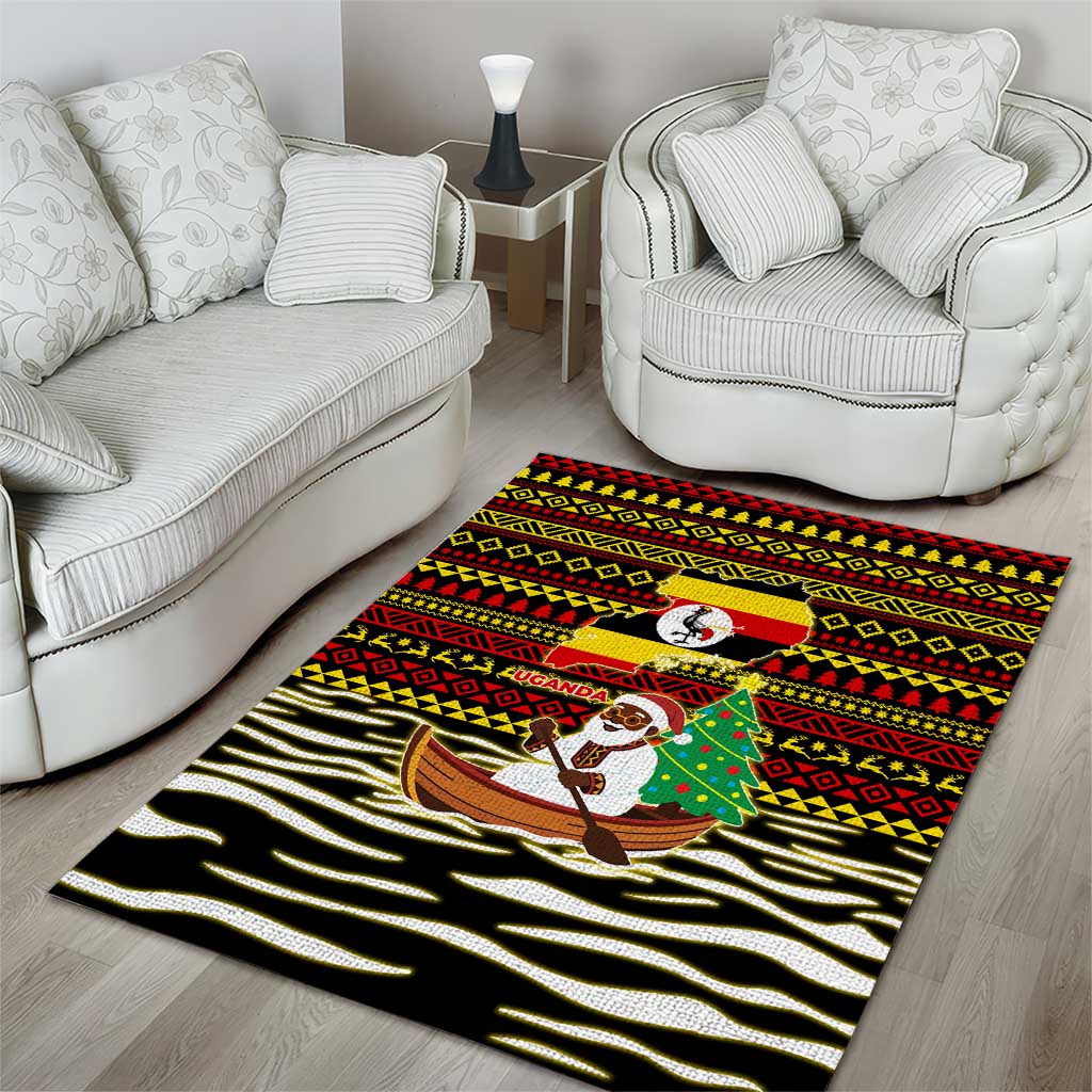 Uganda Christmas Area Rug Santa in Canoe Christmas Tree Uganda Map Flag - African Pride