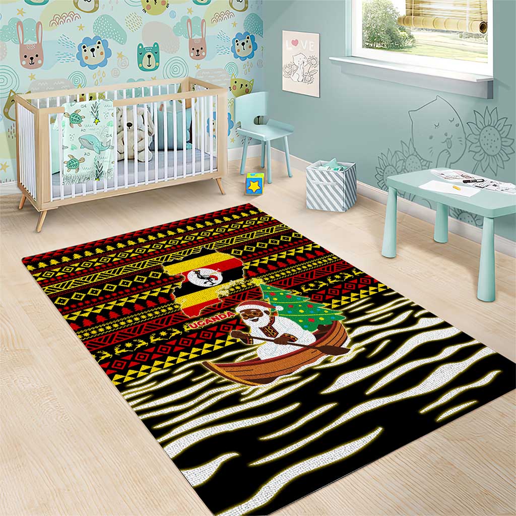 Uganda Christmas Area Rug Santa in Canoe Christmas Tree Uganda Map Flag - African Pride