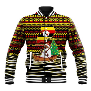 Uganda Christmas Baseball Jacket Santa in Canoe Christmas Tree Uganda Map Flag - African Pride