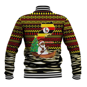Uganda Christmas Baseball Jacket Santa in Canoe Christmas Tree Uganda Map Flag - African Pride