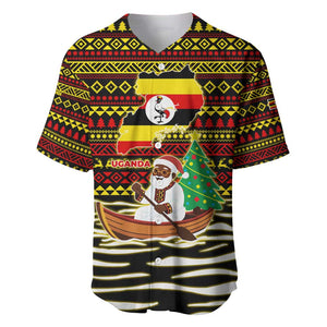 Uganda Christmas Baseball Jersey Santa in Canoe Christmas Tree Uganda Map Flag - African Pride