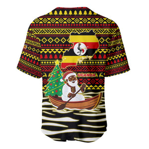 Uganda Christmas Baseball Jersey Santa in Canoe Christmas Tree Uganda Map Flag - African Pride