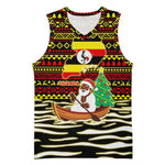 Uganda Christmas Basketball Jersey Santa in Canoe Christmas Tree Uganda Map Flag - African Pride