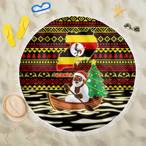 Uganda Christmas Beach Blanket Santa in Canoe Christmas Tree Uganda Map Flag - African Pride