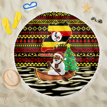 Uganda Christmas Beach Blanket Santa in Canoe Christmas Tree Uganda Map Flag - African Pride