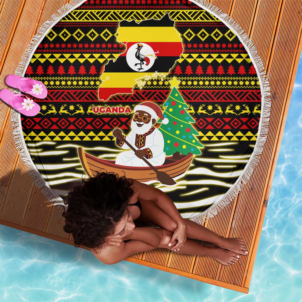 Uganda Christmas Beach Blanket Santa in Canoe Christmas Tree Uganda Map Flag - African Pride