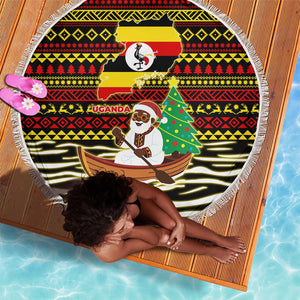Uganda Christmas Beach Blanket Santa in Canoe Christmas Tree Uganda Map Flag - African Pride