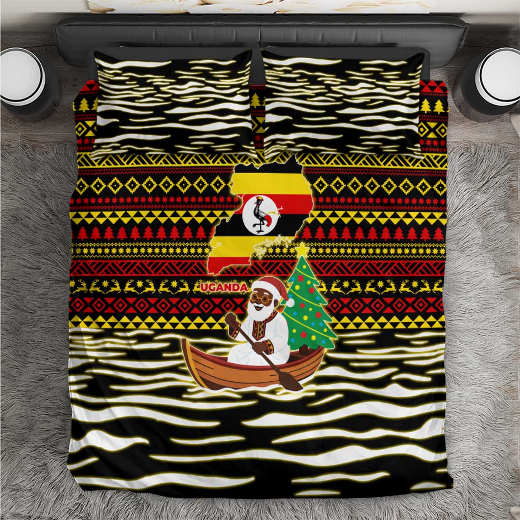 Uganda Christmas Bedding Set Santa in Canoe Christmas Tree Uganda Map Flag - African Pride