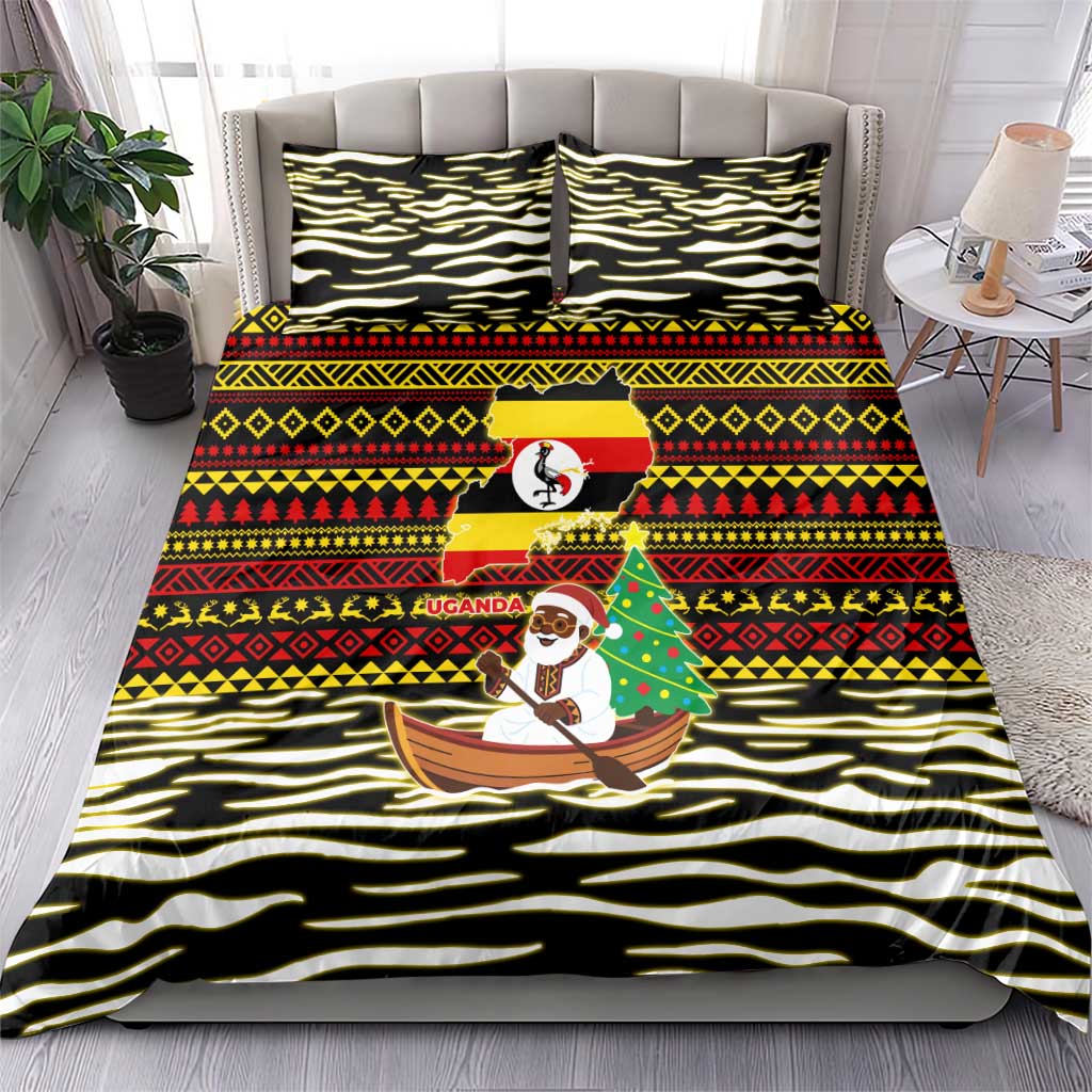 Uganda Christmas Bedding Set Santa in Canoe Christmas Tree Uganda Map Flag - African Pride