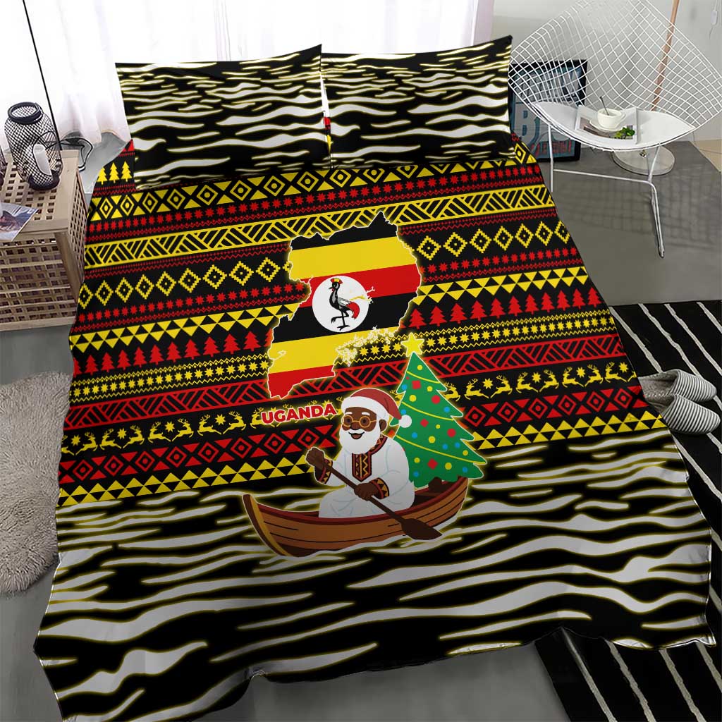 Uganda Christmas Bedding Set Santa in Canoe Christmas Tree Uganda Map Flag - African Pride