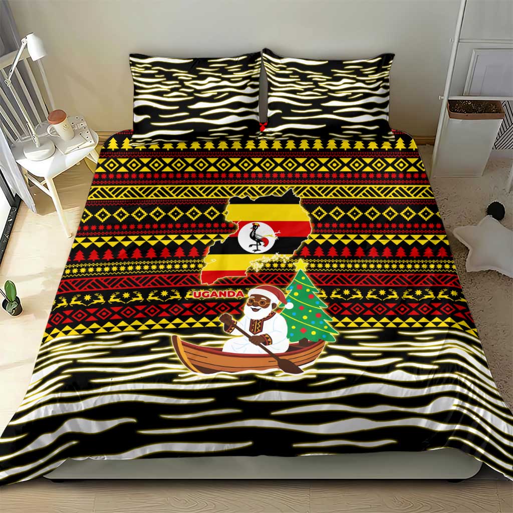 Uganda Christmas Bedding Set Santa in Canoe Christmas Tree Uganda Map Flag - African Pride