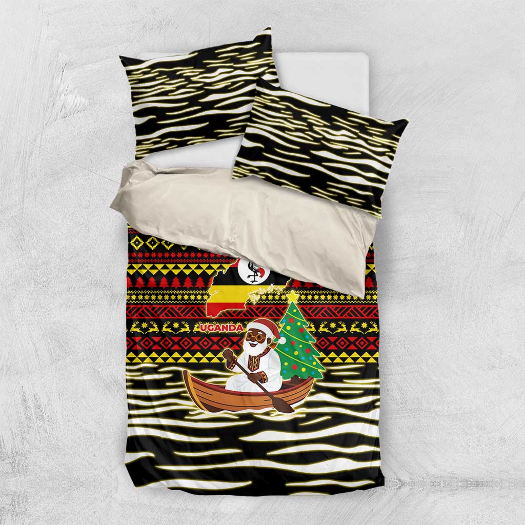 Uganda Christmas Bedding Set Santa in Canoe Christmas Tree Uganda Map Flag - African Pride