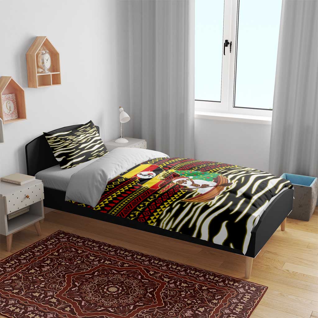 Uganda Christmas Bedding Set Santa in Canoe Christmas Tree Uganda Map Flag - African Pride