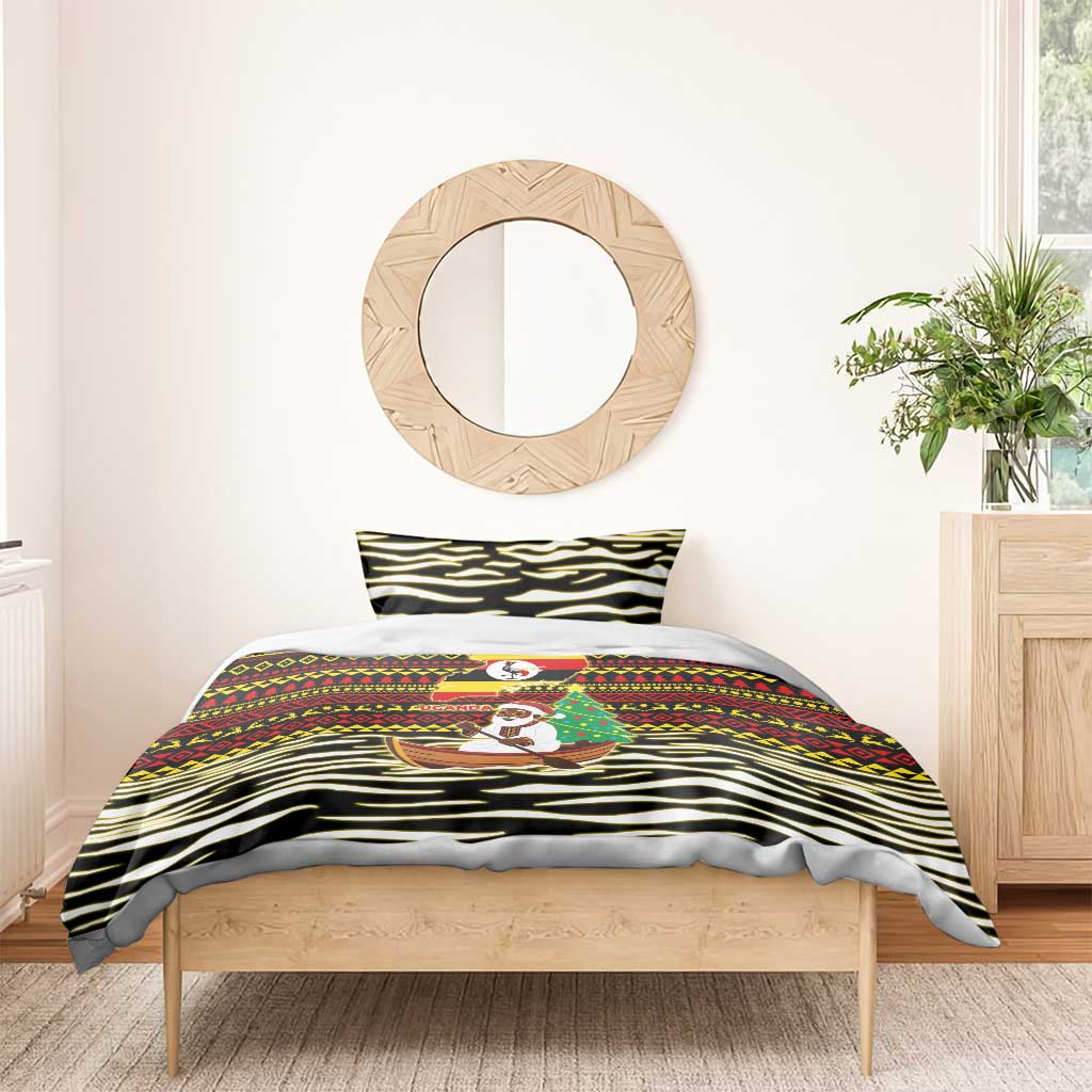 Uganda Christmas Bedding Set Santa in Canoe Christmas Tree Uganda Map Flag - African Pride