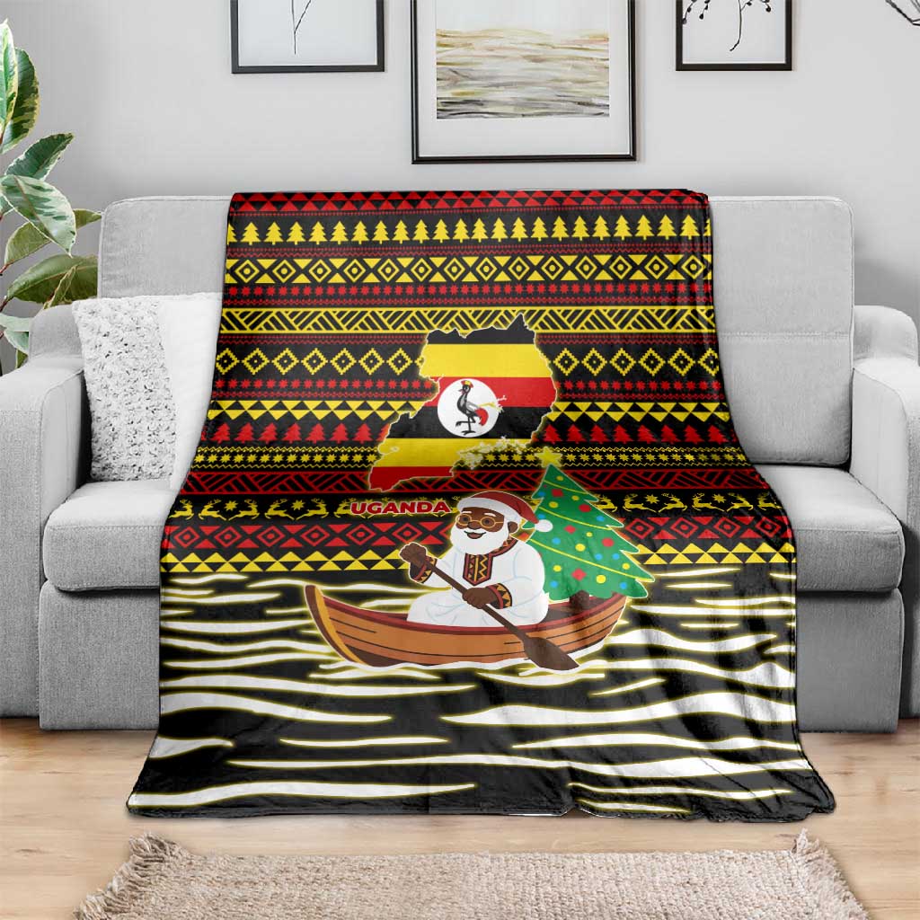 Uganda Christmas Blanket Santa in Canoe Christmas Tree Uganda Map Flag - African Pride