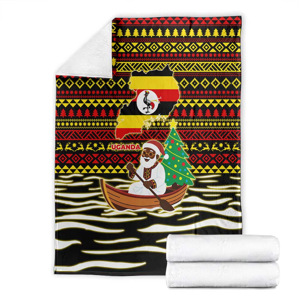 Uganda Christmas Blanket Santa in Canoe Christmas Tree Uganda Map Flag - African Pride