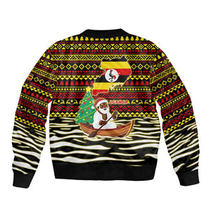 Uganda Christmas Bomber Jacket Santa in Canoe Christmas Tree Uganda Map Flag - African Pride