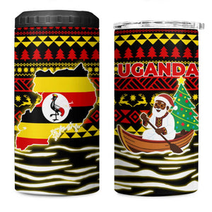 Uganda Christmas 4 in 1 Can Cooler Tumbler Santa in Canoe Christmas Tree Uganda Map Flag - African Pride
