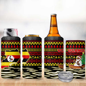 Uganda Christmas 4 in 1 Can Cooler Tumbler Santa in Canoe Christmas Tree Uganda Map Flag - African Pride