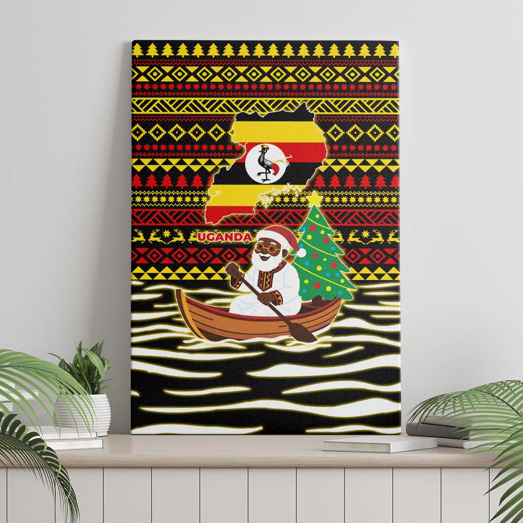 Uganda Christmas Canvas Wall Art Santa in Canoe Christmas Tree Uganda Map Flag - African Pride