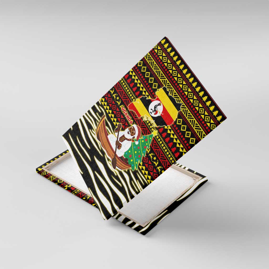 Uganda Christmas Canvas Wall Art Santa in Canoe Christmas Tree Uganda Map Flag - African Pride