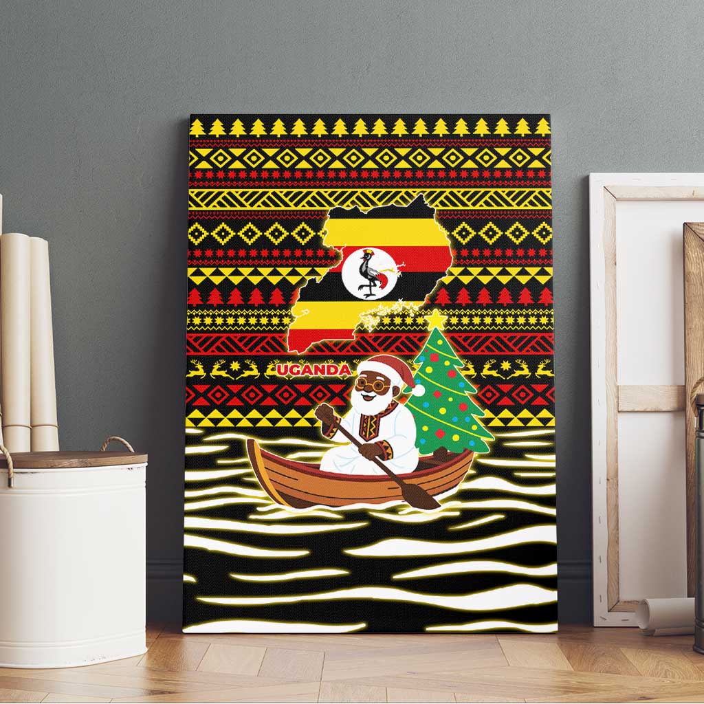Uganda Christmas Canvas Wall Art Santa in Canoe Christmas Tree Uganda Map Flag - African Pride