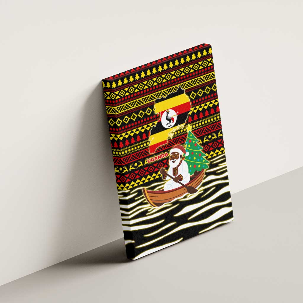 Uganda Christmas Canvas Wall Art Santa in Canoe Christmas Tree Uganda Map Flag - African Pride