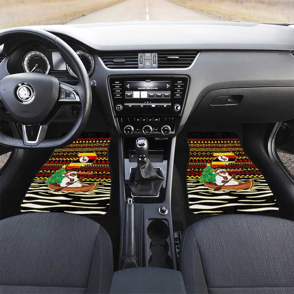 Uganda Christmas Car Mats Santa in Canoe Christmas Tree Uganda Map Flag - African Pride