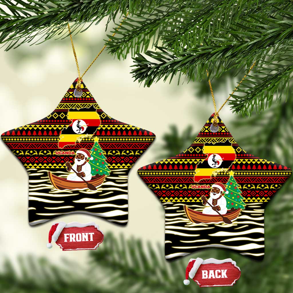 Uganda Christmas Ceramic Ornament Santa in Canoe Christmas Tree Uganda Map Flag - African Pride