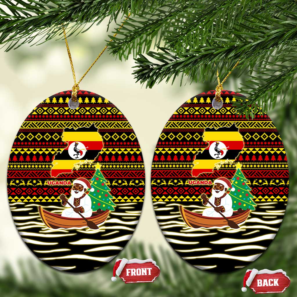 Uganda Christmas Ceramic Ornament Santa in Canoe Christmas Tree Uganda Map Flag - African Pride